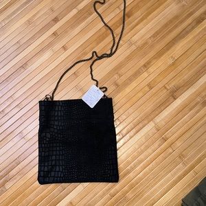 NWT- Free People Black leather chained snake skin print crossbody bag